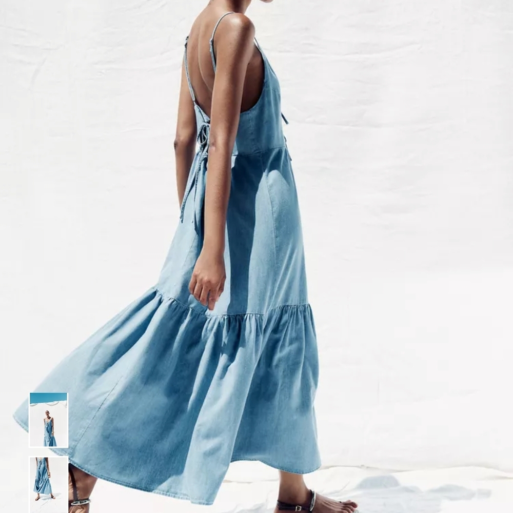 Zara Sky Blue Tie-Front Midi Dress - Picture 3 of 11